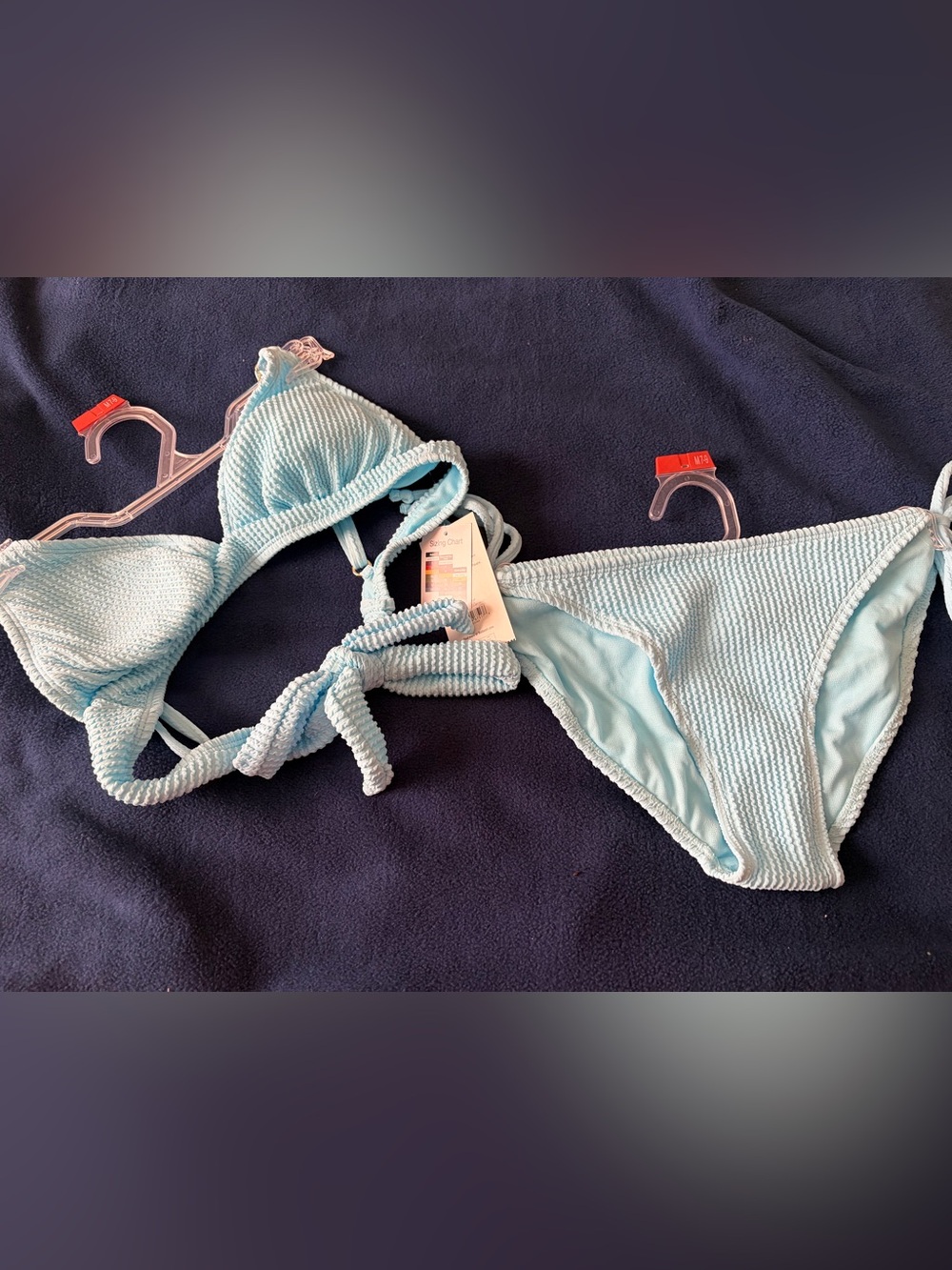 No Boundaries Pale Blue Smocked Triangle Bikini Top and high cut bottom